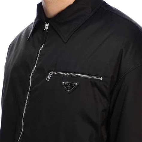 prada black tweed jacket|Prada nylon full zip jacket.